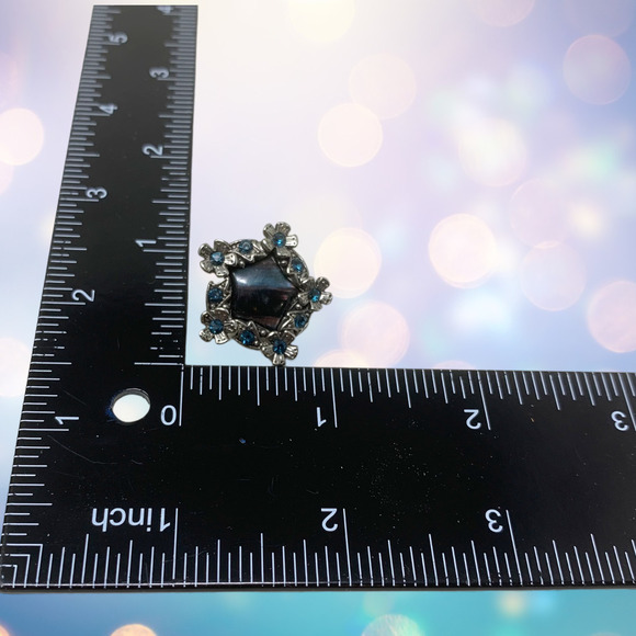 Vintage 1960's Abalone & Floral Star Silver Tone Earrings Clip On Couture - Picture 4 of 5